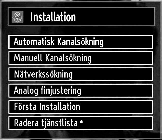 Du kan välja ett alternativ genom att använda knapparna / och OK. Använda meny för automatisk kanalsökning Digital antenn: Söker och lagrar antennbaserade DVB-stationer.