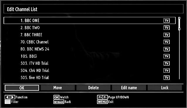 Clear Service List (*) (*) This setting is visible only when the Country option is set to Denmark, Sweden, Norway or Finland. Use this setting to clear channels stored.