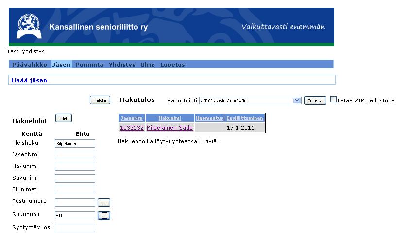 17 (35) 3.2.4. Jäsenen hakunimen muuttaminen Ohjelma antaa automaattisesti hakunimeksi henkilön sukunimen ja hänen ensimmäisenä rekisteriin syötetyn etunimensä.