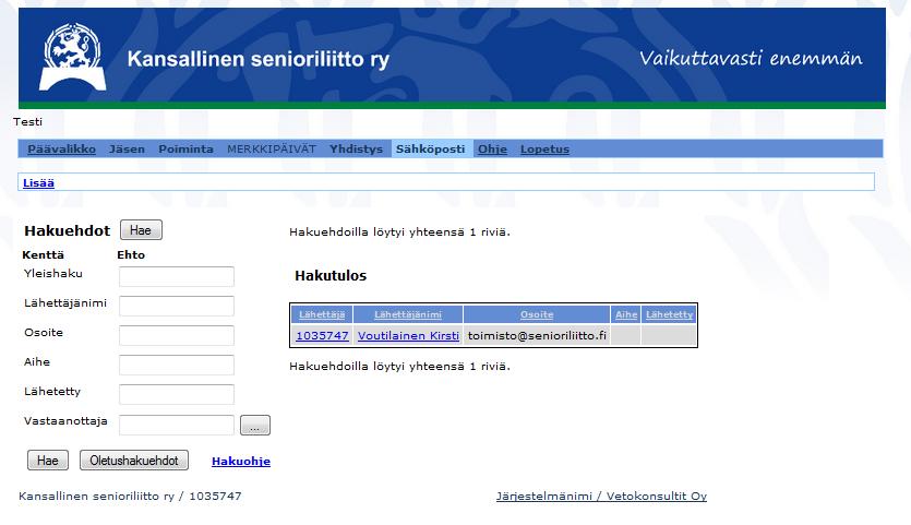 sähköposti kohdasta tai jäsensovelluksesta toiminnolla lähetä sähköpostia jäsenille.