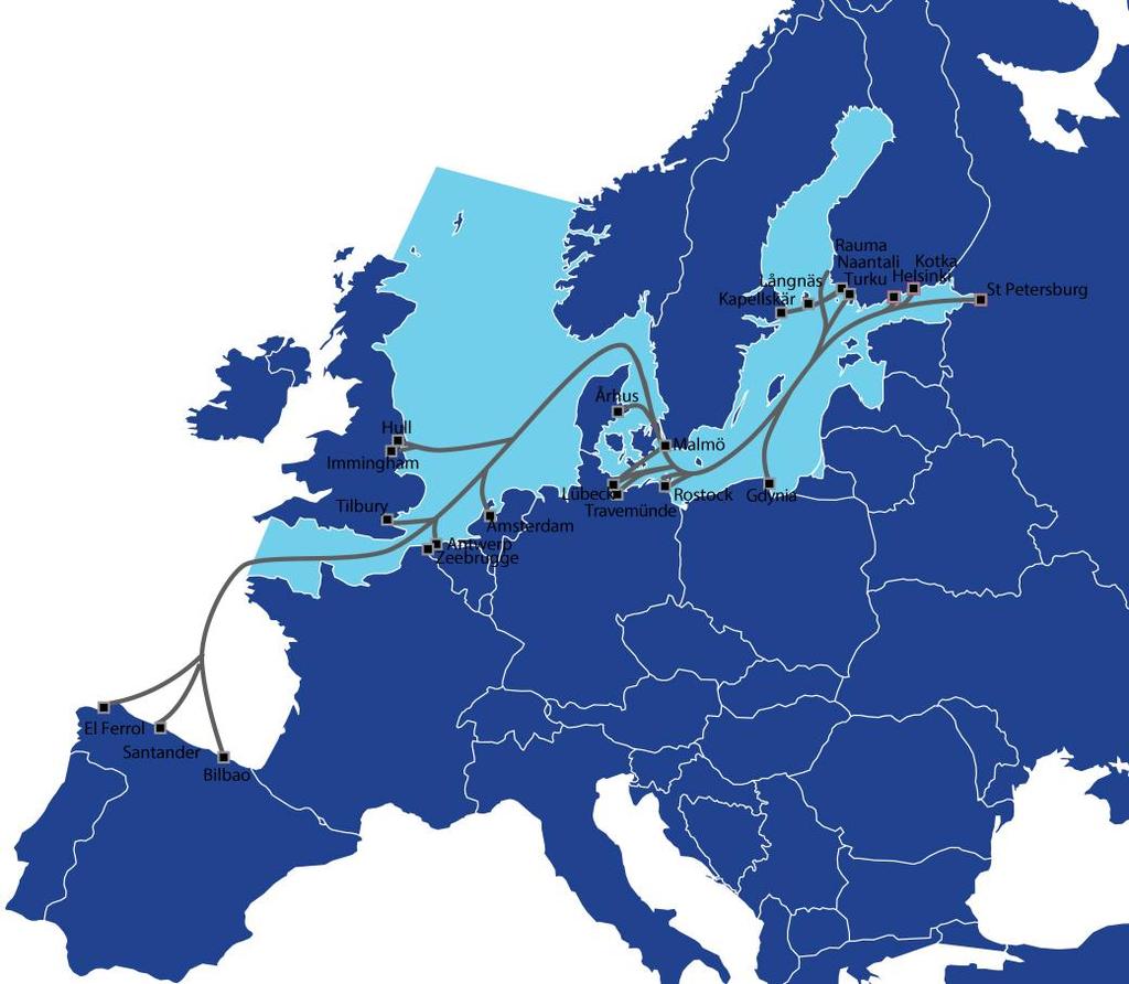 Varustamon aluksien liikenne alueet 2.1 Star-sarja 3 Kuva 1. Itämeren, Pohjanmeren ja Englannin kanaalin SECA- erityisalue sekä Finnlines varustamon liikennealueet. (Copenhagen 10 2015.