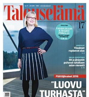 Varaukset ja aineisto määräpäivänä klo 14 mennessä. Talouselämä Johtamisen, talouden ja sijoittamisen osaajat Nro Varaus & aineisto 21 2.6. 30.5. Teema 22 9.6. 6.6. TE 500 23 16.6. 13.6. Haastajat TE 500-600 24 22.