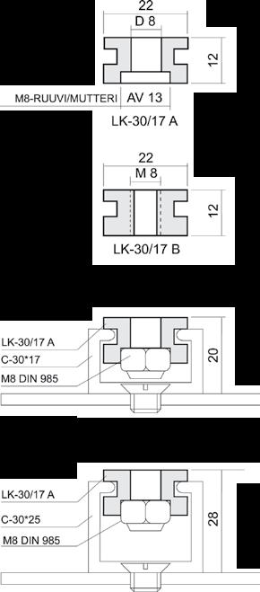 LK-30 POM-liukuprofiilit LK-30/17 A Leveys: 22 mm Korkeus: 12