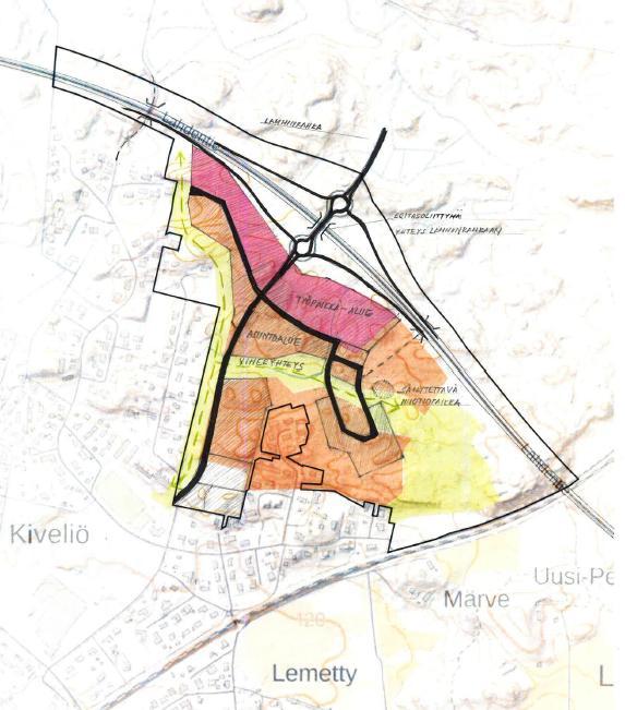 Alueen käytön, ominaisuuksien ja yleiskaavan tavoitteiden pohjalta hahmoteltu alustava maankäyttökaavio Toteuttamisen ajoitus Alueen toteuttaminen ratkaistaan kunnan maankäytön toteuttamisohjelman