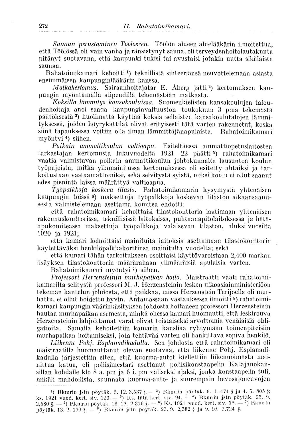 272 Saunan perustaminen Töölöseen.