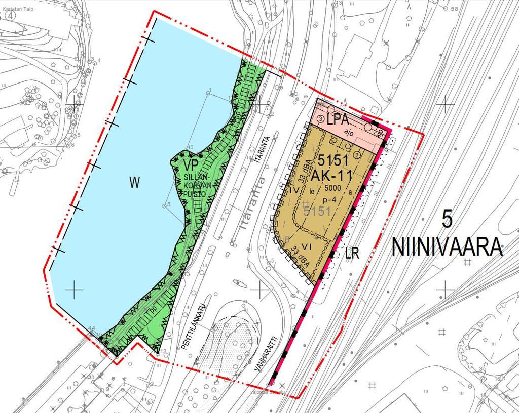 22 Kuva kaavaehdotuksesta 5.4.2017, johon on tehty nähtävilläolon jälkeiset muutokset. Asemakaavaratkaisu muuttaa korttelin 5151 muotoa ja kokoa. Samalla tonttijako muuttuu.