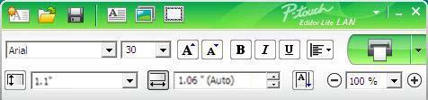 P-touch Editor Liten käyttäminen (vain Windows ) Asetteluikkuna 1 2 1 Komentotyökalurivi Kuvake Tuo näkyviin uuden tarran luontinäytön.