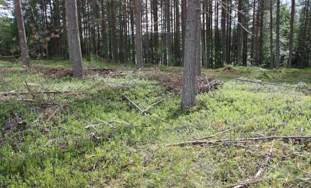 DG1212:5. Vuonna 2009 tehty vesijohtolinja erottuu terassitasanteella hiekkaisena alueena. Taustalla kaivinkoneen edessä jo osittain käännetty lentopallokenttä. Idästä. Kuva Katja Vuoristo.