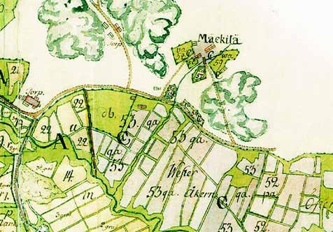 Vuosien 1763-76 kartassa Mäkkylän tila on kuvattu ensimmäistä