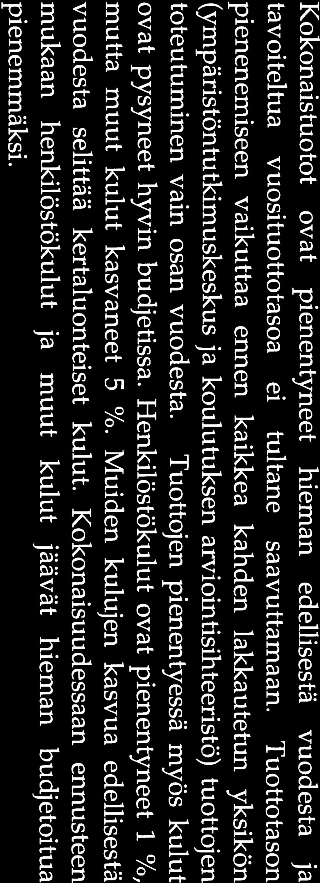 Kokonaistuotot ovat pienentyneet hieman edellisestä vuodesta ja tavoiteltua vuosituottotasoa ei tultane saavuttamaan.