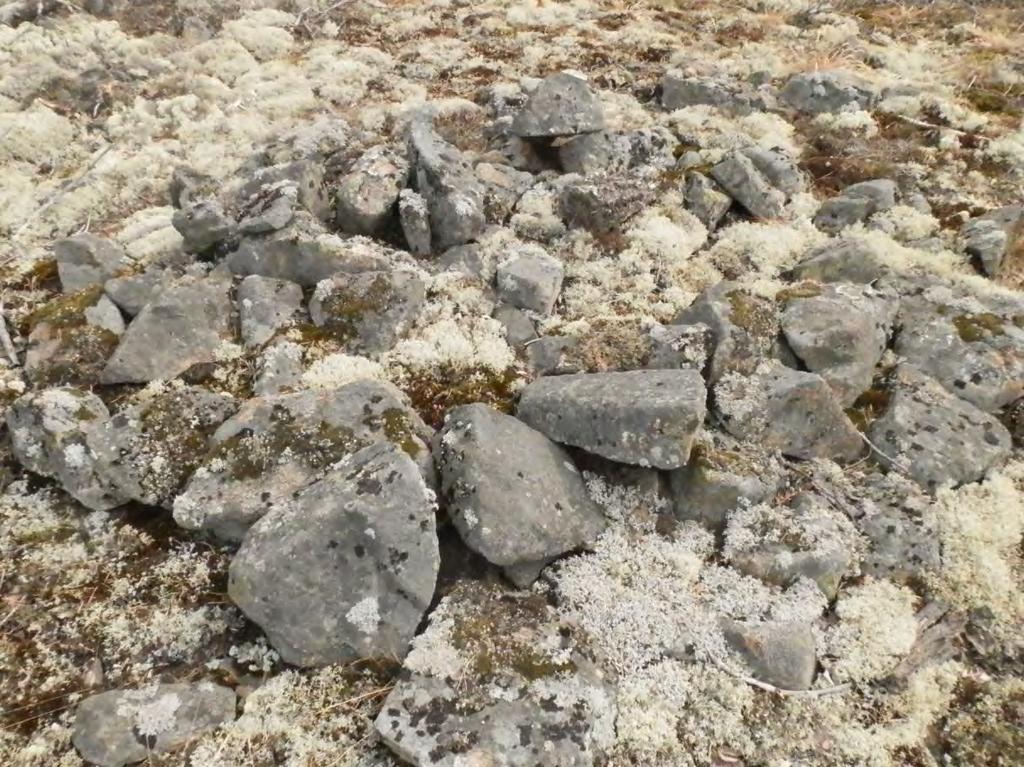 Rakenteet kuvataan tässä pääosin ennen tutkimuksia: Röykkiö oli 2,4 (se-nw) x 2,1 x 0,15 0,2 m kokoinen ja pohjakaavaltaan lähes pyöreä.
