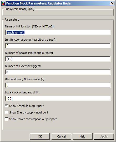 Kuva 6. Kernel-lohkon parametrit Listauksessa 1 on alustuskoodi regulaattorinodelle.