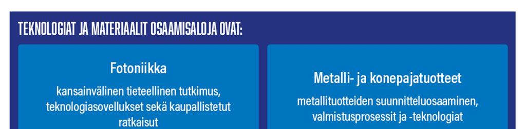 Teknologiat ja materiaalit kokonaisuudessa huippuosaaminen on korkeatasoista mutta kriittistä massaa vaikea saavuttaa.