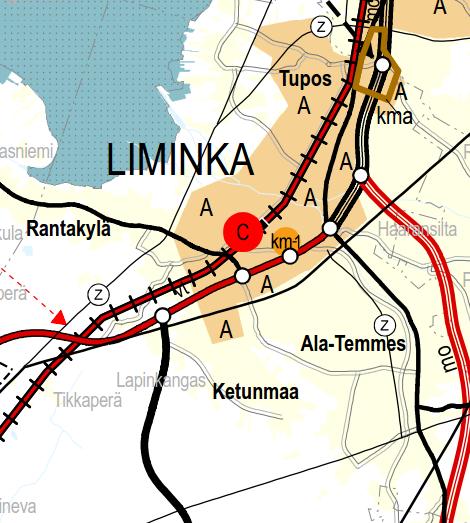 Taajamatoimintojen merkinnällä on osoitettu asumisen, palvelujen, teollisuus- ja muiden työpaikka-alueiden ym. taajamatoimintojen sijoittumisalue ja laajentumisalueita. Liminganporttiin on 1.