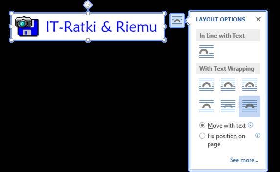 Kuvakoon muuttaminen Layout asetukset (Layout Options) -painike Koonsäätökahva Layout asetukset (Layout Options) -valikoima