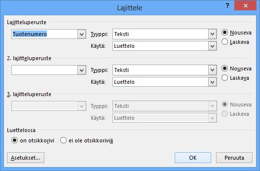 Napsauta Asettelu (Layout) -välilehden Tiedot (Data) -ryhmän Lajittele (Sort) -painiketta.