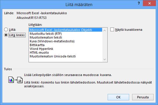 Linkitetty Excel-taulukko Harjoitustiedostot: Taulukko.docx ja Tuloslaskelma.