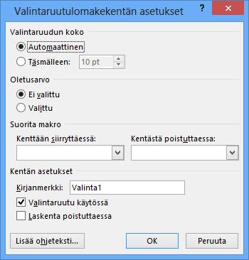 Valintaruudun (Check Box) luominen Valintaruudun valinnalla ilmaiset että jokin asia joko on tai se ei ole voimassa.