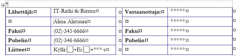 Tehtävä Lisää sitten lomakkeen oikeaan sarakkeeseen tarpeelliset tekstikentät.