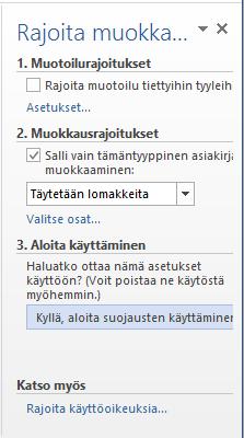 Aseta suojaus voimaan valinnalla Osa 1 (Section 1).