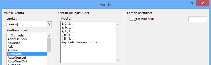 Kentät (Field) Wordissa kenttiä käytetään paikkamerkkeinä asiakirjan mahdollisesti muuttuville tiedoille. Kenttä on usein viittaus johonkin kohtaan asiakirjaa.