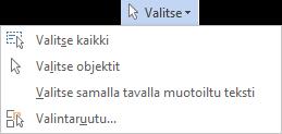 Kuva 108 Etsi ja korvaa ( Find and Replace) - valintaikkuna, Siirry ( Go To) - välilehti Valitse Siirry mihin (Go to what) -luettelosta objektityyppi.