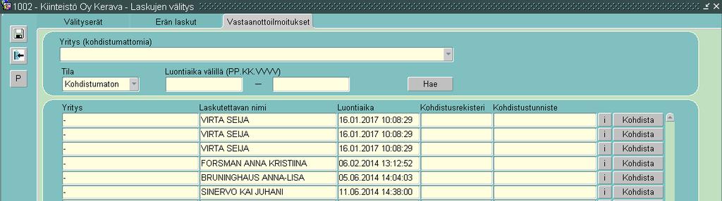 Vastaanottoilmoitukset kohdistuvat yritysrekisteriin tai henkilörekisteriin automaattisesti.