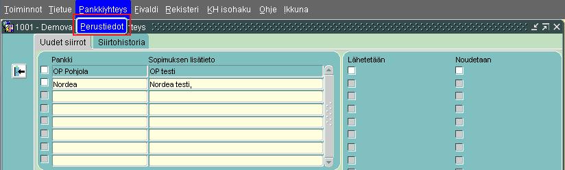 Pankkiyhteyden asetukset Pankkiyhteyden perustiedoissa määritellään pankkiyhteyden asetukset sekä luodaan pankkisopimukset ja niiden varmenteet.