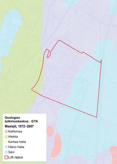 LUONNONYMPÄRISTÖ PINNANMUODOSTUS, MAISEMARAKENNE JA MAAPERÄ Suunnittelualue sijaitsee maiseman solmukohdassa, selänteen ja laakson vaihettumisvyöhykkeellä (40-60 mmpy) sekä laaksovyöhykkeellä ( >40