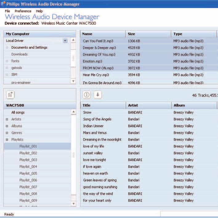 WADM - Wireless Audio Device Manager WADMin käynnistäminen 1 Kaksoisnapsauta WADM-kuvaketta työpöydällä. 2 Valitse Centerisi luettelosta. 3 Napsauta Connect now (Yhdistä nyt).