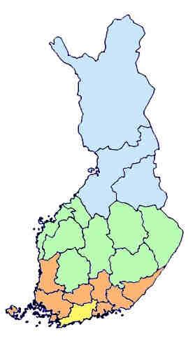 Taulukko 3. Tuoksuherkkyyden esiintyvyys asuinpaikan (n= 1124) ja kunnan koon mukaan (n= 1109). Suomi on jaettu neljään osaan (kartta) vastaajien määrän perusteella.