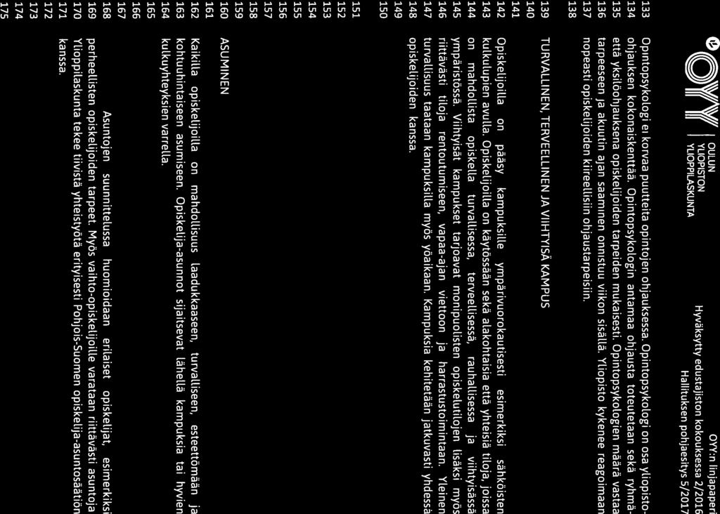 0.4/ // OULUN OYY:n linjapaperi ( (( YLIOPISTON Hyväksytty edustajiston kokouksessa 2/2016 II II YLIOPPILASKUNTA Hallituksen pohjaesitys 5/2017 133 Opintopsykologi ei korvaa puutteita opintojen