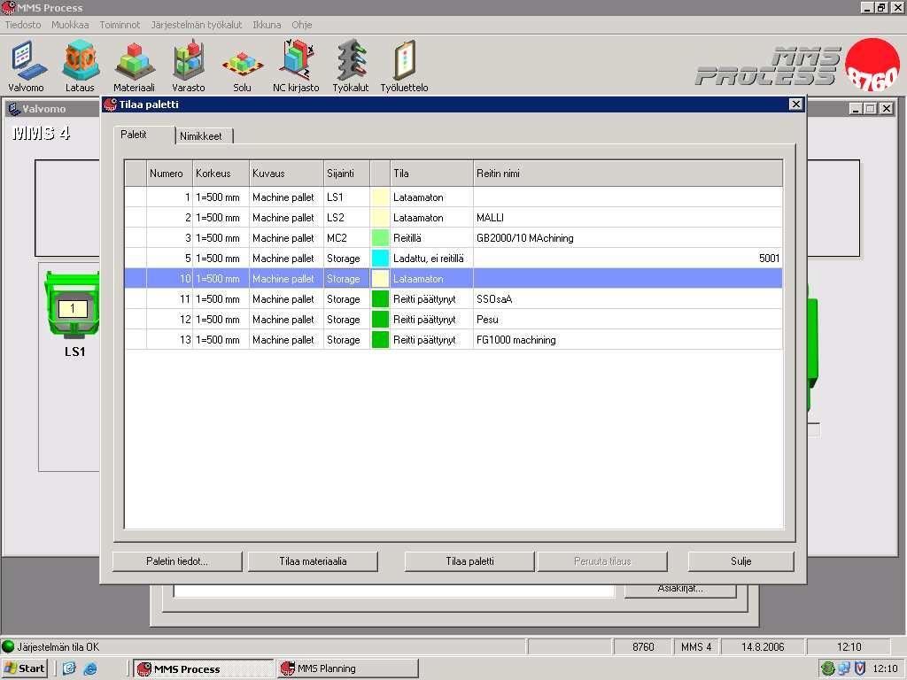 TAMPEREEN AMMATTIKORKEAKOULU OPINNÄYTETYÖ 37 (53) Paletin tilaus latausasemaan Paletin saa tilattua latausasemaan seuraavasti: 1. Avataan MMS-Process-ohjelma 2.