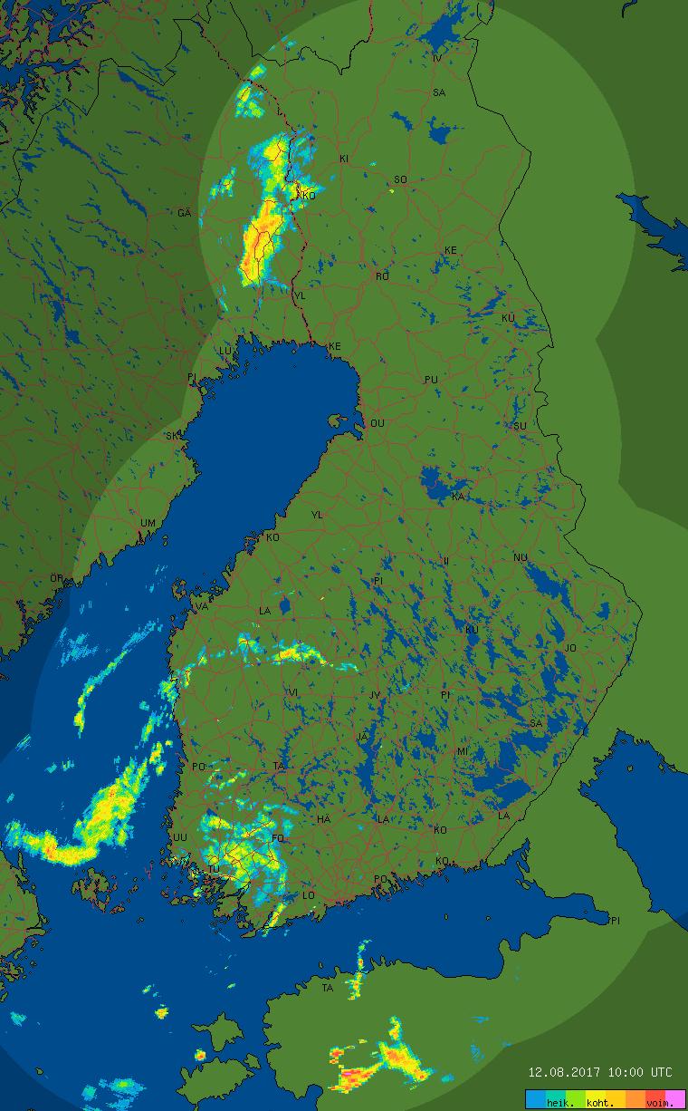 Kolmas Luova-tiedote 12.8.2017 klo 12:59 Tutkakuva klo 13. Mitään merkittävää ei ole vielä havaittu.