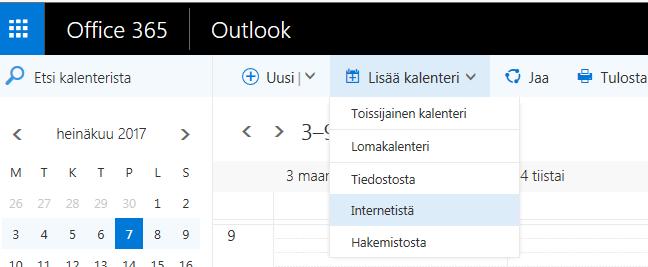 Vaihe 2 Tietojen siirto Outlookin kalenteriin oman kalenterin rinnalle 1.