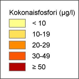 Kuva. Kokkolan edustan merialueen pintaveden ( m) kokonaisfosforipitoisuus