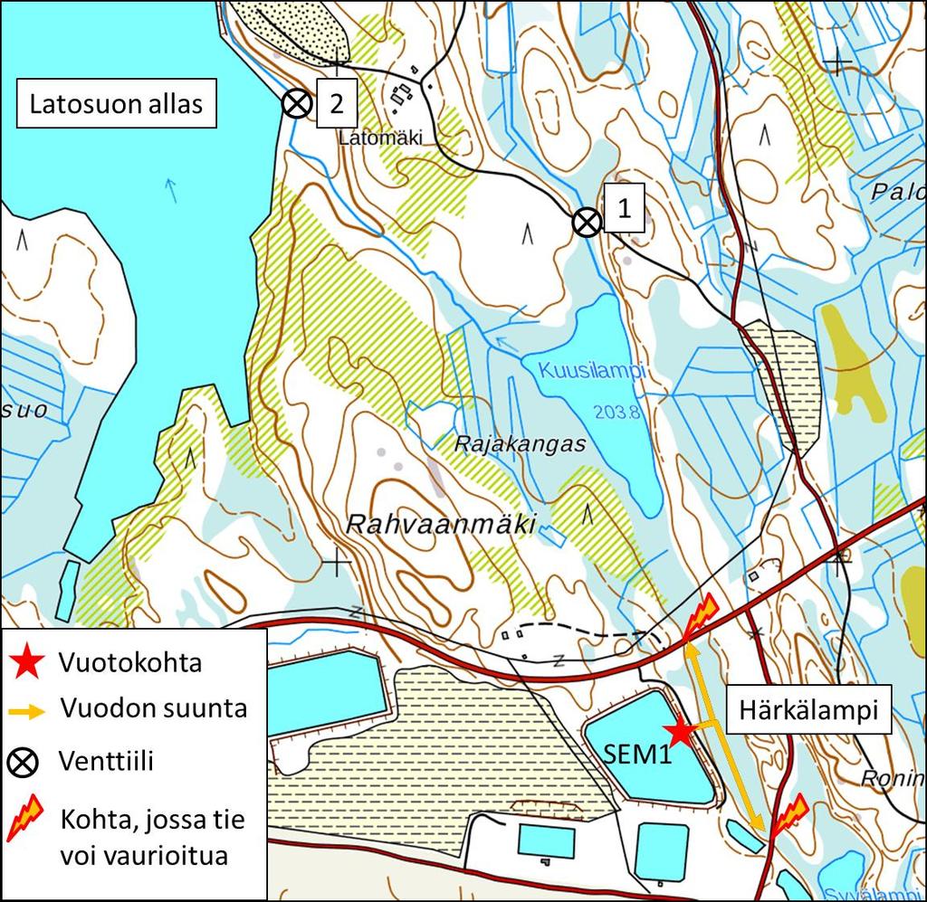 YMPÄRISTÖRISKIEN SEURAUSVAIKUTU ST EN ARVIOINTI 8 / 1 Kuva 2. SEM1-altaan mahdollisen vuodon eteneminen.