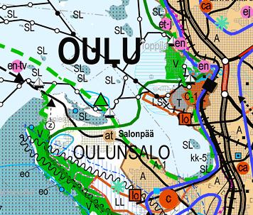 Alue on myös osittain kulttuuriympäristön tai maiseman vaalimisen kannalta valtakunnallisesti tärkeä alue (sininen paksu rajaus ja viivarasteri).