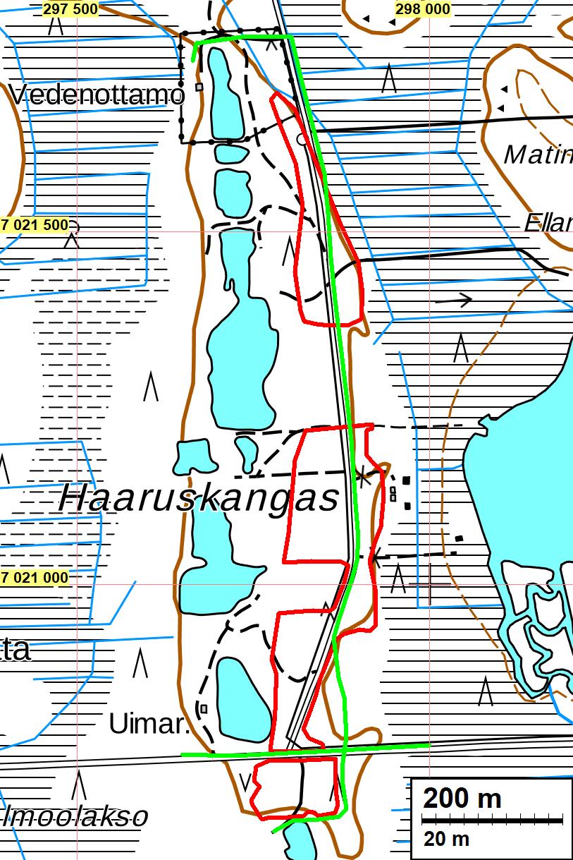 Yllä olevaan karttaan on merkattu punaisilla viivoilla koetutkimusten jälkeiset