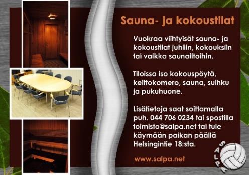 Muistattehan, että SalPan sauna- ja kokoustila on SalPan jäsenien vuokrattavissa