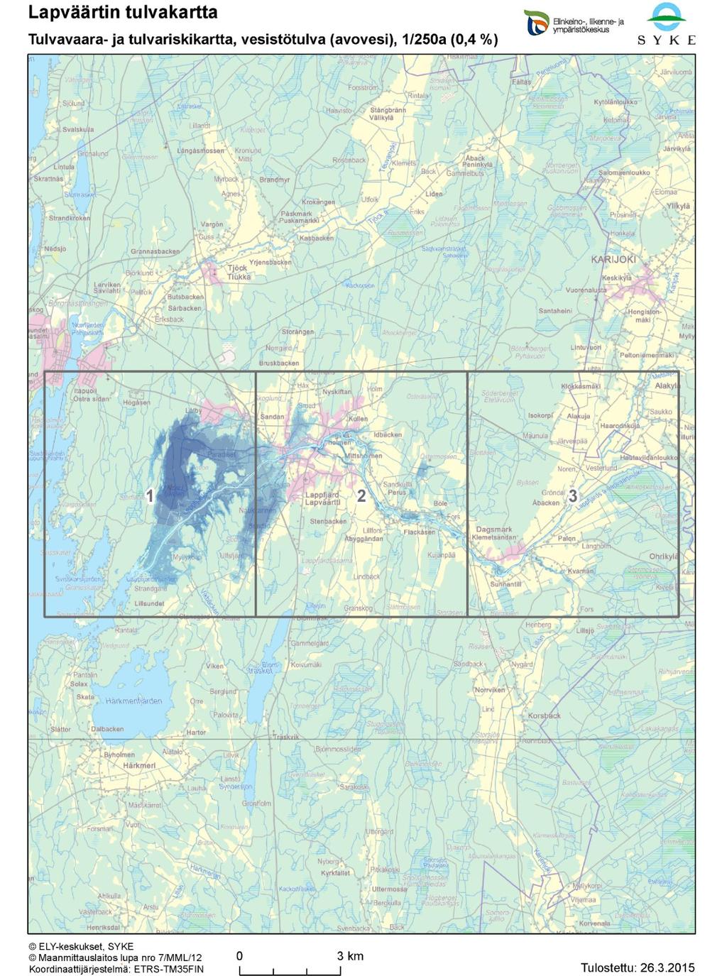 Lapväärtin-Isojoen vesistöalueen tulvakartat (toistuvuus 1/250 a) Liite 3.