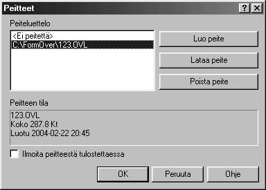 Kun olet valinnut tiedoston, valitse Avaa. Tiedosto tulee näkyviin peiteluetteloon, ja voit käyttää sitä tulostamisessa. Valitse peite Peiteluettelo-ruudusta.