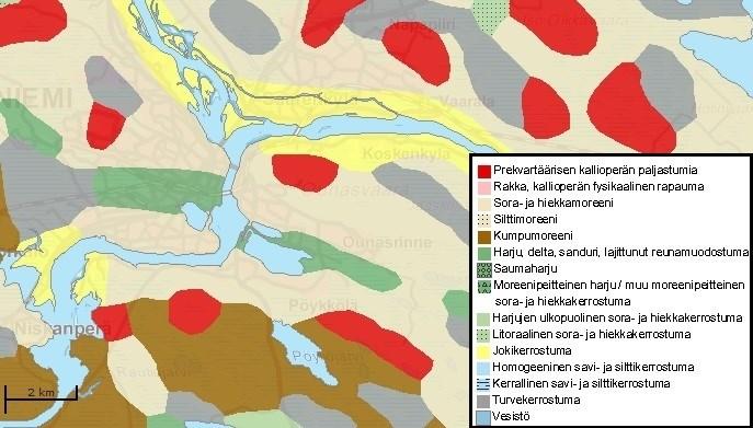 31 %, mutta ne ovat silti alueen merkittävimpiä soran, hiekan ja pohjaveden lähteitä. Jäätikköjokikerrostumien ulkopuolella on hiekka- ja jokikerrostumia maapinta-alasta noin.