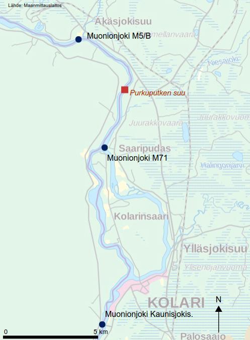 41 Kuva 41-2. Muonionjoen vedenlaadun näytteenottopaikat.