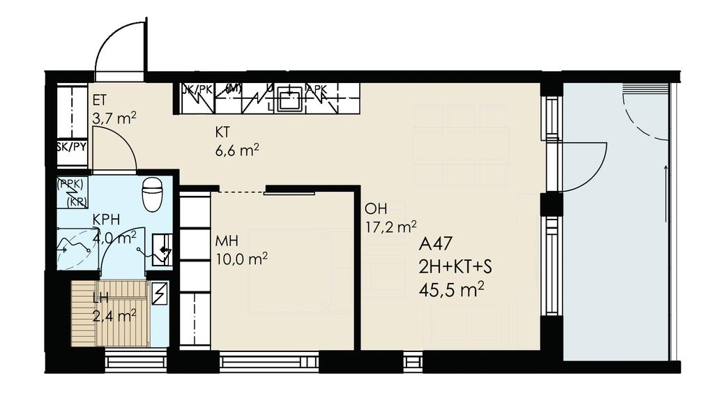 2h + kt + s 45,5m²