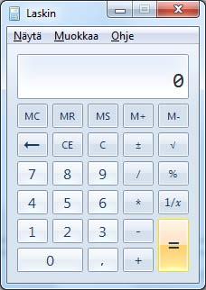 Apuohjelmat (Accessories) Laskin (Calculator) Windows 7 Windowsin mukana tulee käyttökelpoisia apuohjelmia.