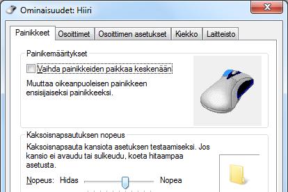 Hiiri (Mouse) Ohjauspaneelin Laitteisto ja äänet (Hardware and Sound) -ryhmässä on hiiren ohjainohjelma (driver).