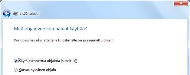Kuva 98 Ohjainversion valitseminen Valitse ohjainohjelman asennuksessa joko aiemmin asennetun