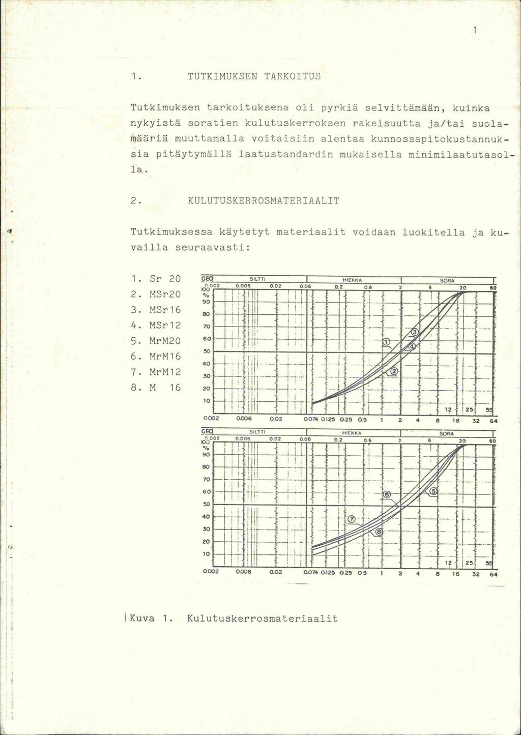 70 1. TJTKIMUSEN TACITTi Tutkimuksen tarkoituksena oli pyrkiä selvitlämään, kuinka nykyistä soratien kulutuskerroksen rakeisuutta ja/tai suolamääriä muuttamalla voitaisiin alentaa