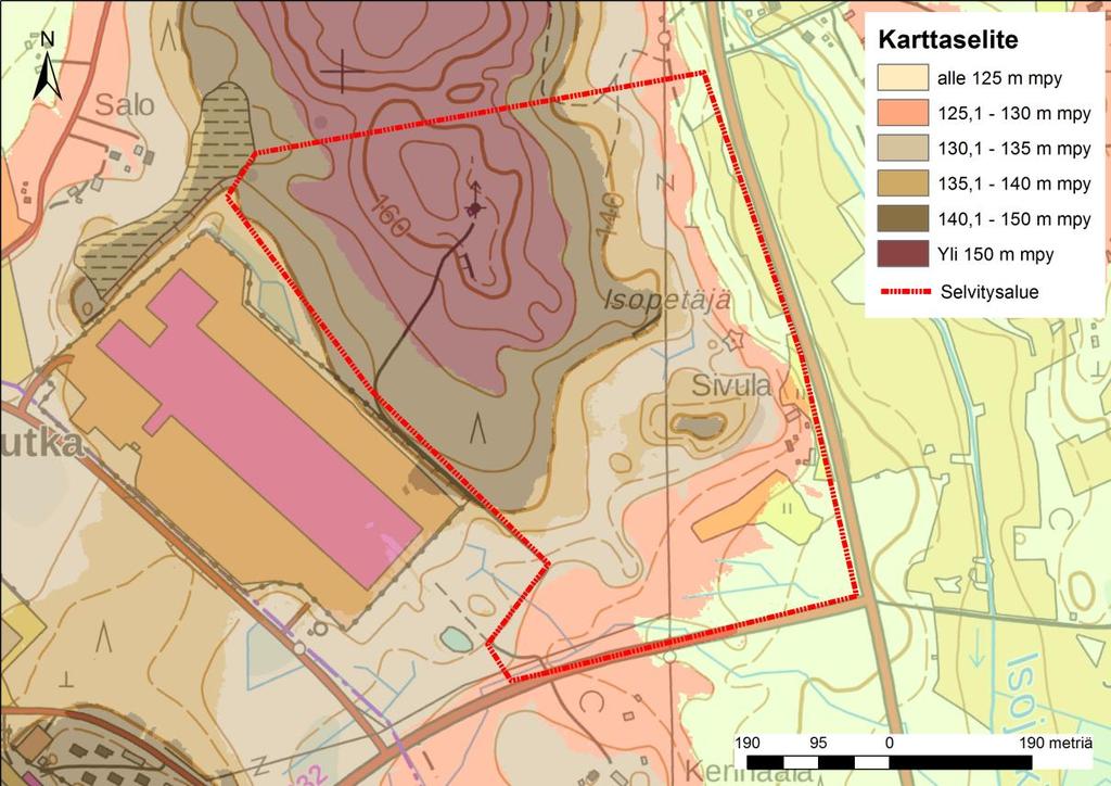 Vuorenmäen metsämaisemaa. Kuva 4. Alueen korkokuva.